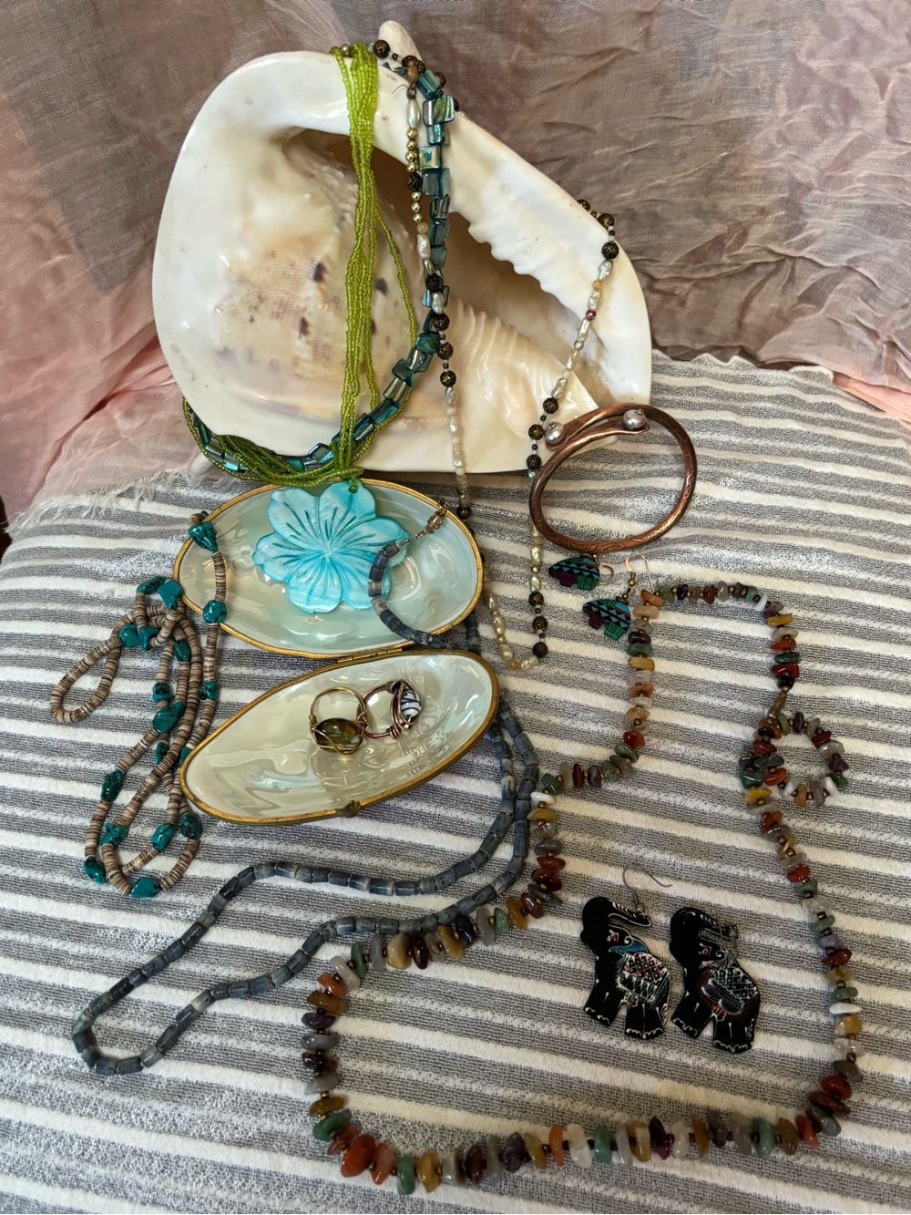 Blue-Green Floral Pendant Necklace with Turquoise Accents